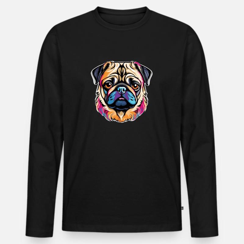 Mops - Männer Premium Bio Langarmshirt - Schwarz