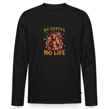 "No Coffee No Life" Humor Coffee T-Shirt - Men's Premium Organic Long Sleeve Shirt - black - Front - Nico (187cm)