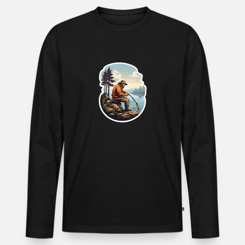 Fischermann Angler - Männer Premium Bio Langarmshirt - Schwarz
