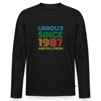 Millésime 1987 - T-shirt manches longues Premium bio Homme - noir - Devant - Nico (187cm)