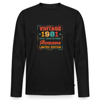 Vintage 1981 - Männer Premium Bio Langarmshirt - Schwarz - Vorne - Nico (187cm)