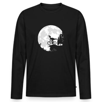 Velociraptor Silhouette Mond Dino Geschenk - Männer Premium Bio Langarmshirt - Schwarz - Vorne - Nico (187cm)