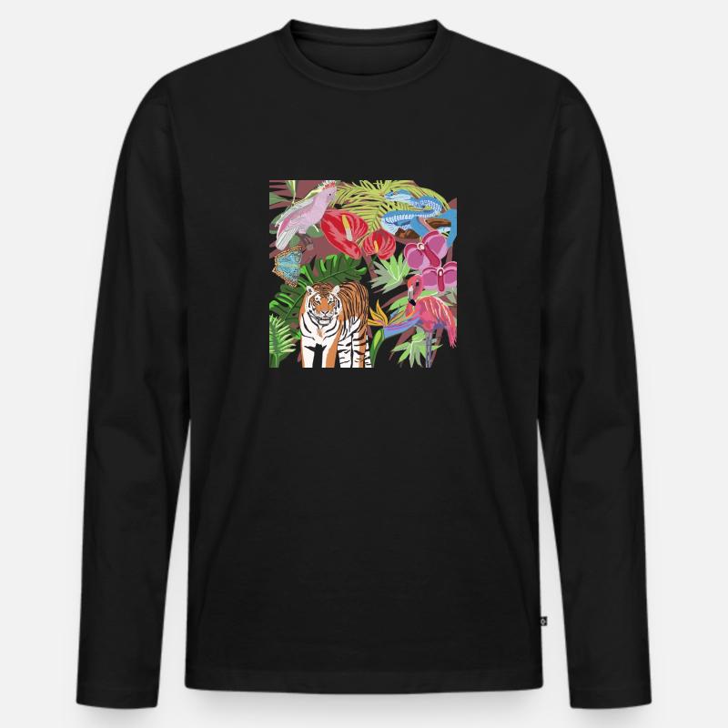 Dschungelbild Tiger und Vögel - Männer Premium Bio Langarmshirt - Schwarz