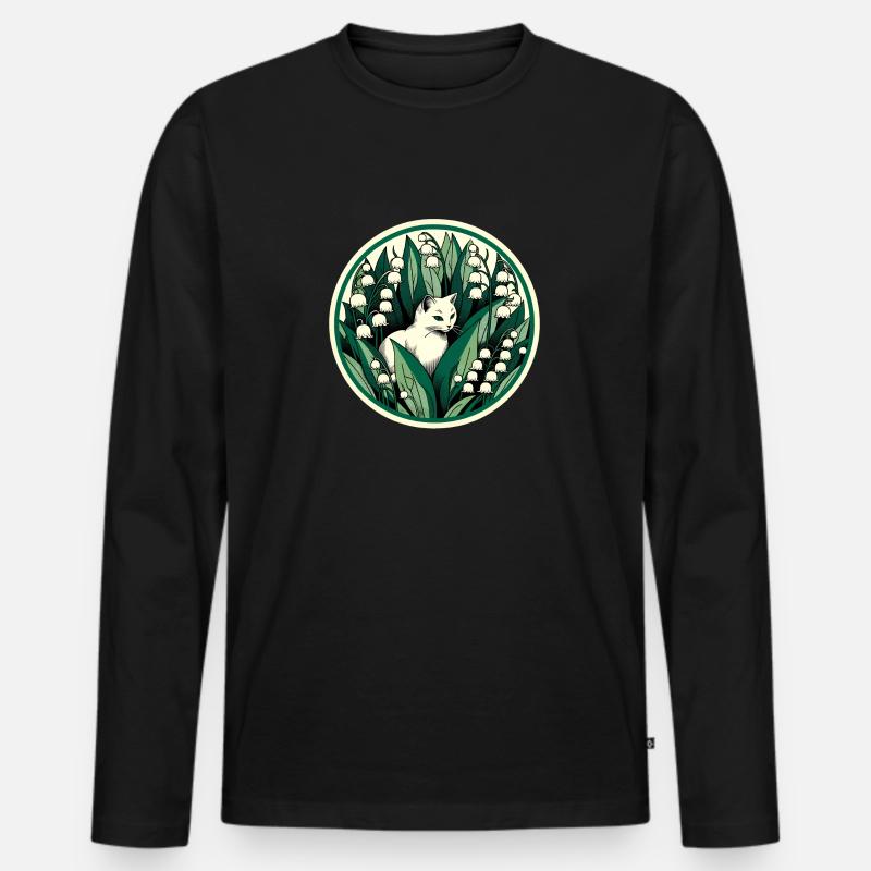 Maiglöckchen weiße Katze - Männer Premium Bio Langarmshirt - Schwarz