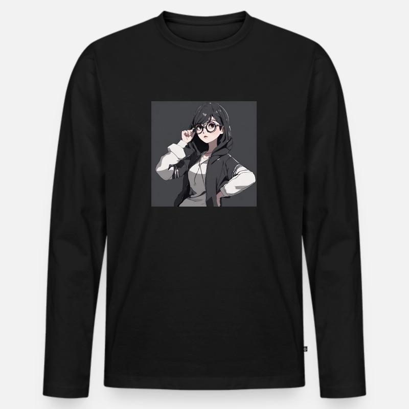 Anime-Geek-Mädchen - Männer Premium Bio Langarmshirt - Schwarz