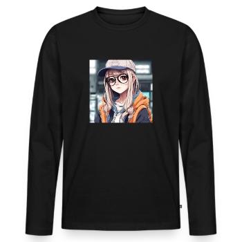 Anime-Geek-Mädchen - Männer Premium Bio Langarmshirt - Schwarz - Vorne - Nico (187cm)