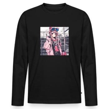 Cute girl anime - T-shirt manches longues Premium bio Homme - noir - Devant - Nico (187cm)