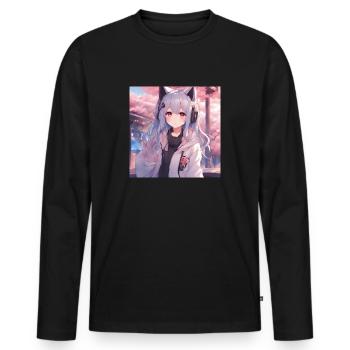 Cute girl anime - T-shirt manches longues Premium bio Homme - noir - Devant - Nico (187cm)