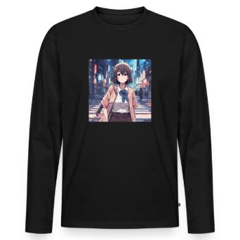 Cute girl anime - T-shirt manches longues Premium bio Homme - noir - Devant - Nico (187cm)