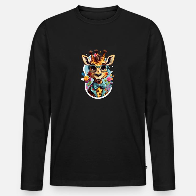 Lustige Coole Comic Giraffe - Männer Premium Bio Langarmshirt - Schwarz
