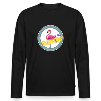 Flamingo - lets party like Flockstars - Männer Premium Bio Langarmshirt - Schwarz - Vorne - Nico (187cm)