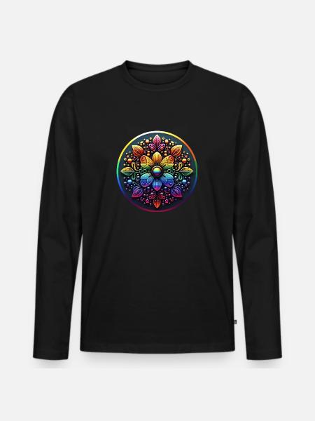 Mechanical Rainbow Flower 2 - Men's Premium Organic Long Sleeve Shirt - black