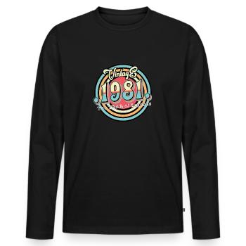 Vintage 1981 - Männer Premium Bio Langarmshirt - Schwarz - Vorne - Nico (187cm)