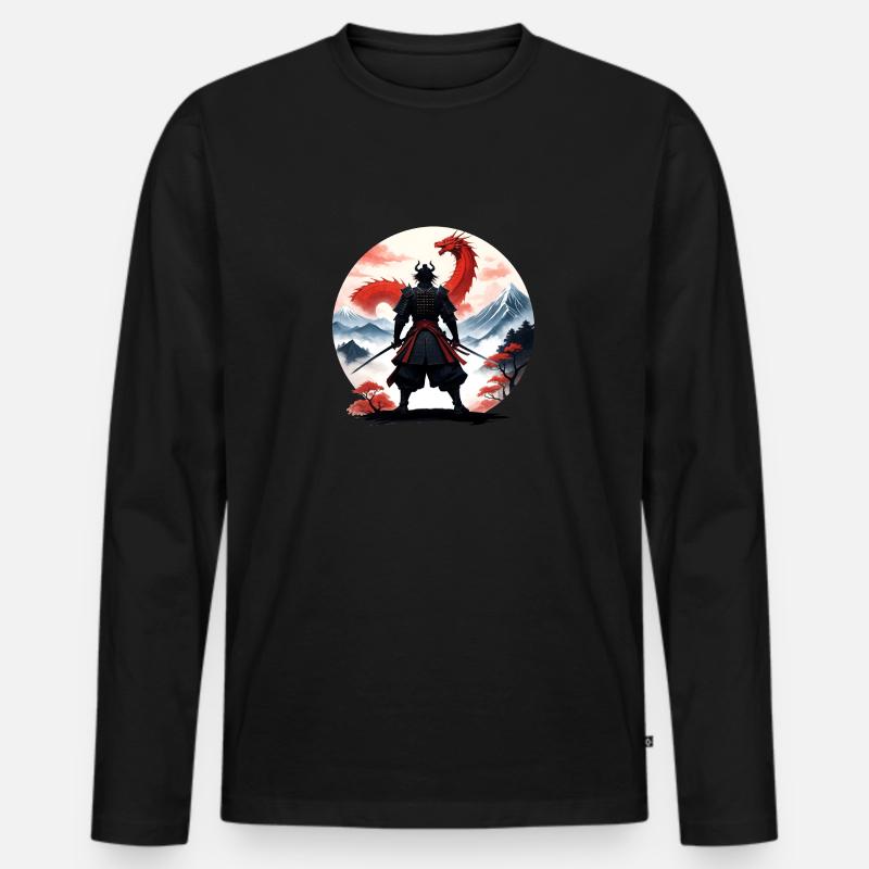 Samurai Japan Drachen Landschaft - Männer Premium Bio Langarmshirt - Schwarz