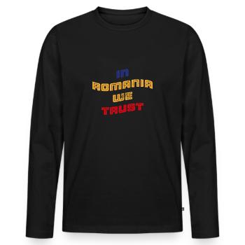 In Romania we trust - Männer Premium Bio Langarmshirt - Schwarz - Vorne - Nico (187cm)
