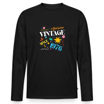 Vintage 1976 - Männer Premium Bio Langarmshirt - Schwarz - Vorne - Nico (187cm)