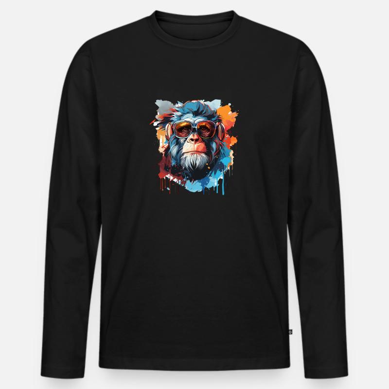 Affenkopf in Cool - Männer Premium Bio Langarmshirt - Schwarz
