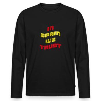 In Spain we trust - Männer Premium Bio Langarmshirt - Schwarz - Vorne - Nico (187cm)