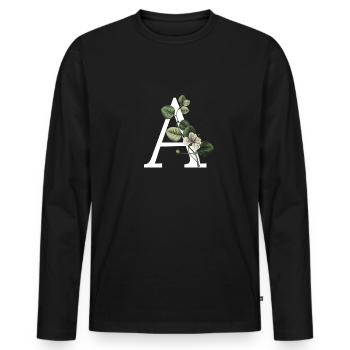 Letter A Green Botany - Men's Premium Organic Long Sleeve Shirt - black - Front - Nico (187cm)