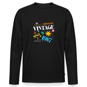 Millésime 1987 - T-shirt manches longues Premium bio Homme - noir - Devant - Nico (187cm)