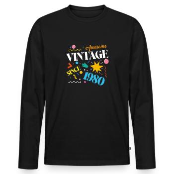 Millésime 1980 - T-shirt manches longues Premium bio Homme - noir - Devant - Nico (187cm)