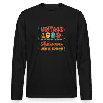Millésime 1989 - T-shirt manches longues Premium bio Homme - noir - Devant - Nico (187cm)