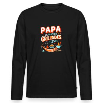 Papa en mission grillades et sieste - T-shirt manches longues Premium bio Homme - noir - Devant - Nico (187cm)