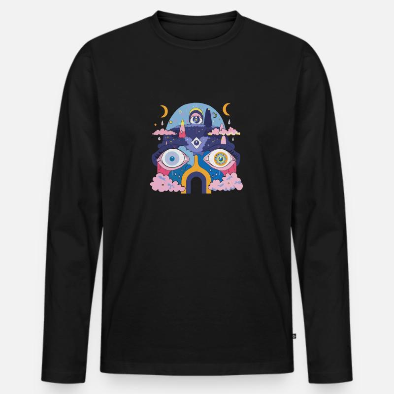Psychedelischer Roboter - Männer Premium Bio Langarmshirt - Schwarz