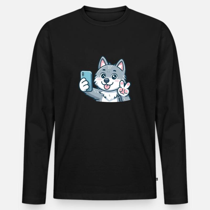 Der süße Selfiewolf - Männer Premium Bio Langarmshirt - Schwarz