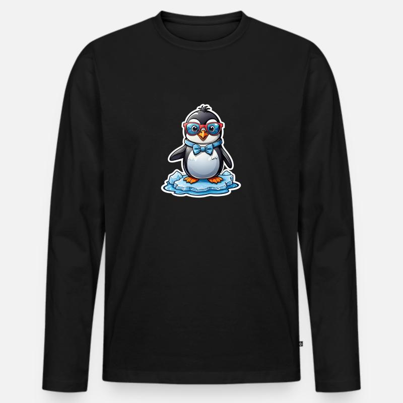 Pinguin mit Brille - Männer Premium Bio Langarmshirt - Schwarz