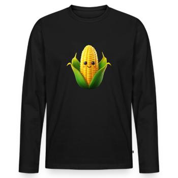 Corn on the cob Corn Kawaii - Men's Premium Organic Long Sleeve Shirt - black - Front - Nico (187cm)