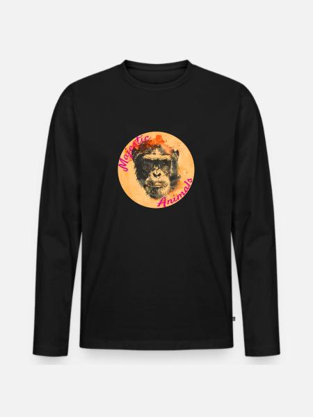 Majestic Animals: Clever Monkey - Men's Premium Organic Long Sleeve Shirt - black