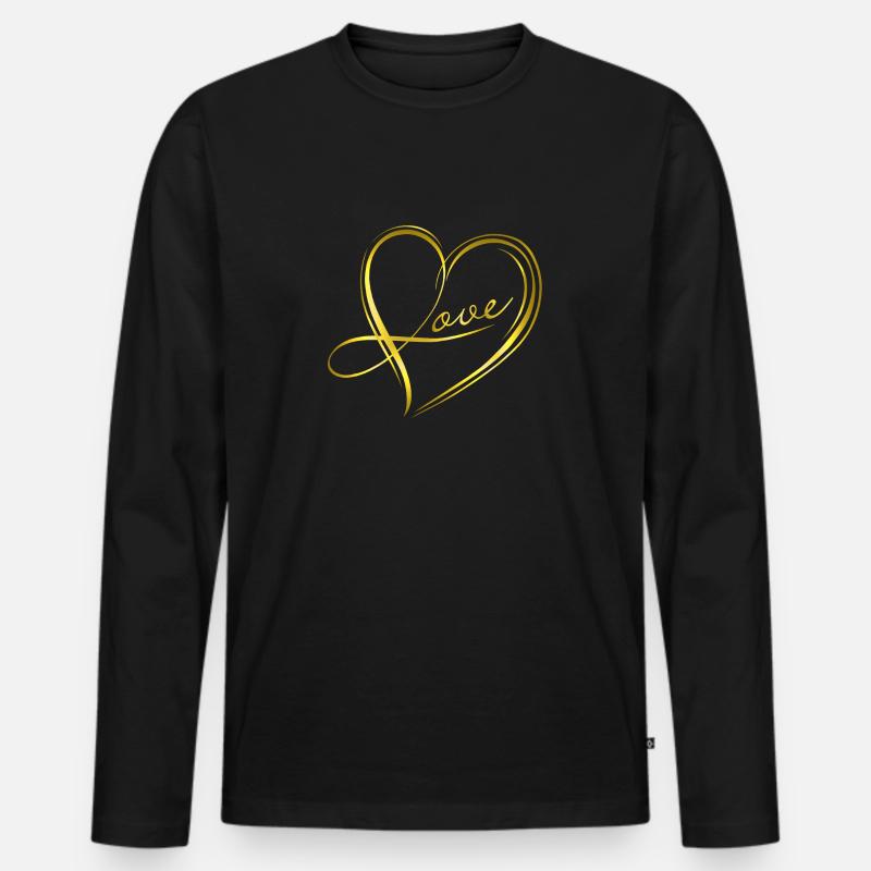 goldenes Herz - Männer Premium Bio Langarmshirt - Schwarz