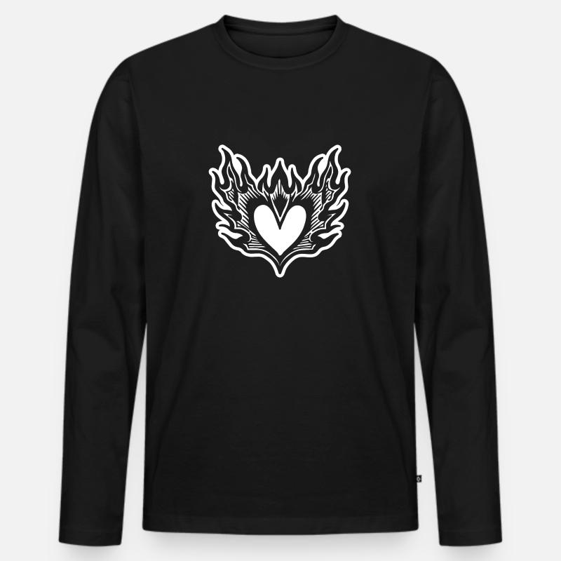 Herz - Männer Premium Bio Langarmshirt - Schwarz