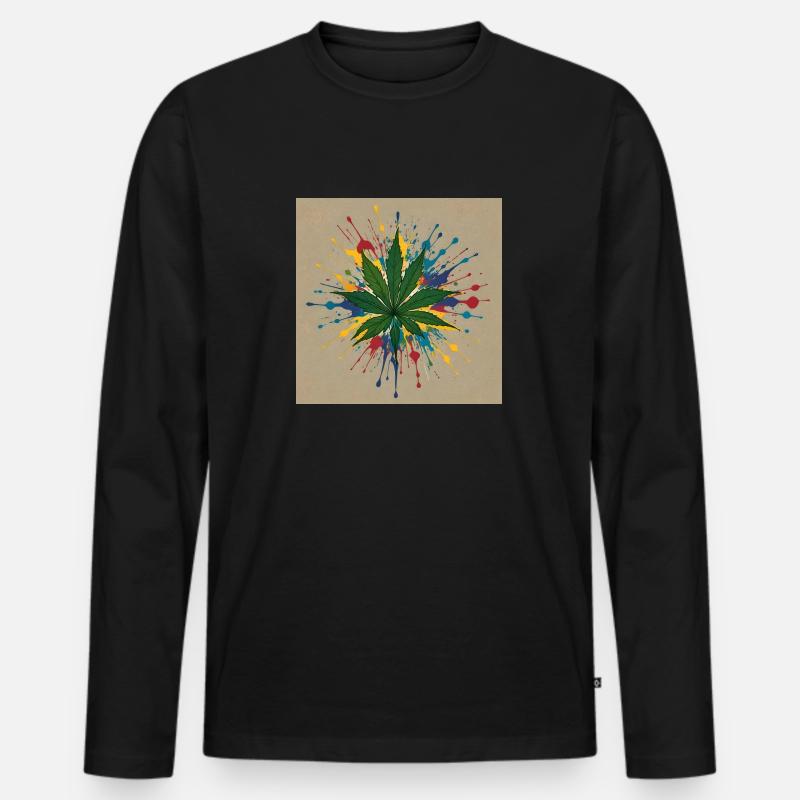 Blatt Hanf farbig - Männer Premium Bio Langarmshirt - Schwarz