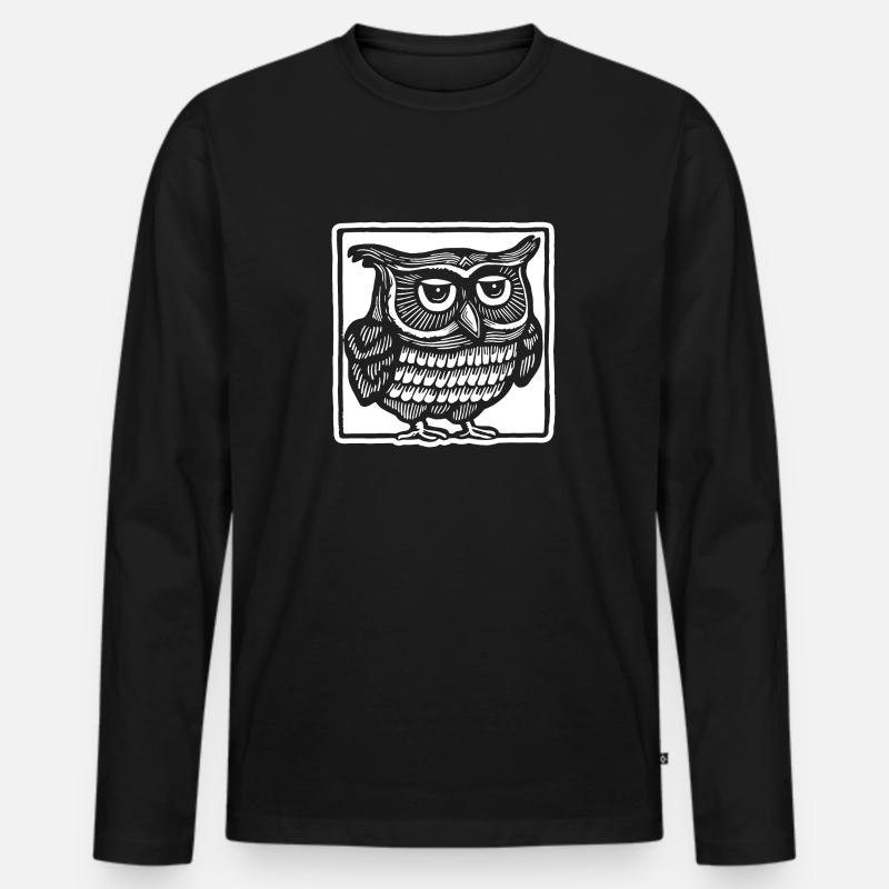 Eule - Männer Premium Bio Langarmshirt - Schwarz