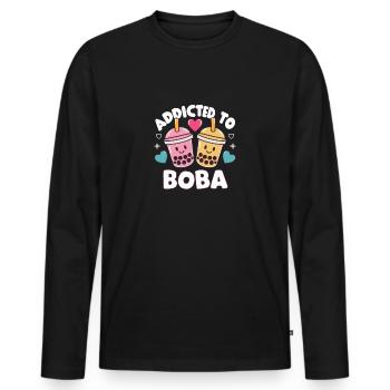 Cute Kawaii Boba - Men's Premium Organic Long Sleeve Shirt - black - Front - Nico (187cm)
