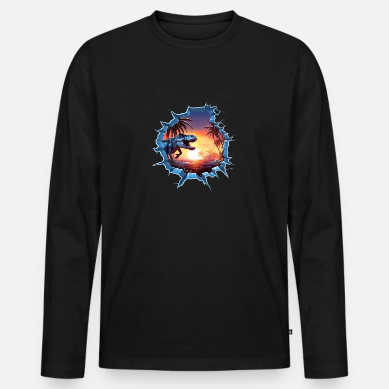 Dinosaurier T-Rex Aufkleber - Männer Premium Bio Langarmshirt - Schwarz
