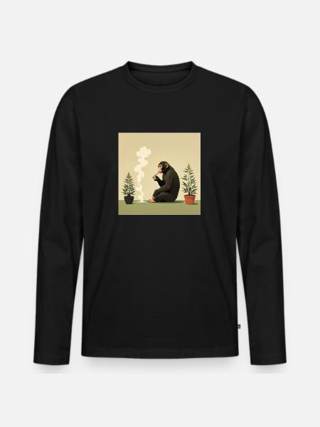 Monkey Smoking - Männer Premium Bio Langarmshirt - Schwarz