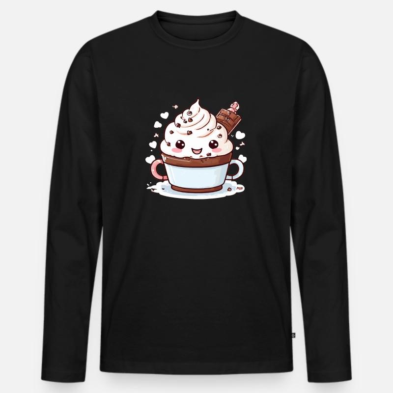 Charmanter Kakao-Begleiter - Männer Premium Bio Langarmshirt - Schwarz
