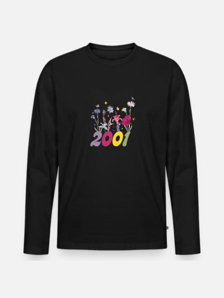 Year of birth 2001 wildflowers - Men's Premium Organic Long Sleeve Shirt - black