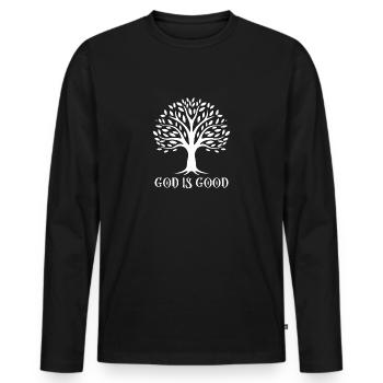 God is good - Men's Premium Organic Long Sleeve Shirt - black - Front - Nico (187cm)