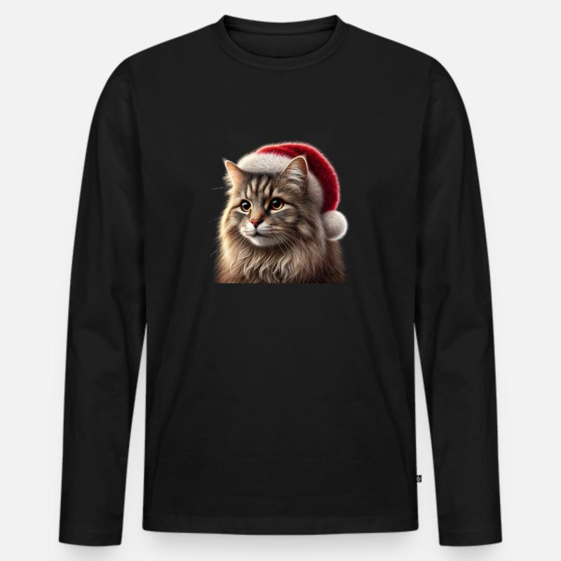 Christmas Cat - Männer Premium Bio Langarmshirt - Schwarz