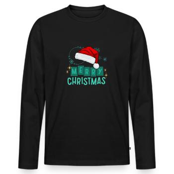 JOYEUX NOËL + Chapeau de Père Noël - T-shirt manches longues Premium bio Homme - noir - Devant - Nico (187cm)