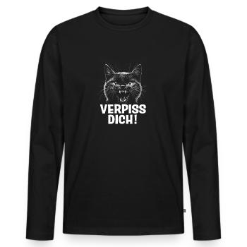Katze - Verpiss Dich! Spruch - Männer Premium Bio Langarmshirt - Schwarz - Vorne - Nico (187cm)