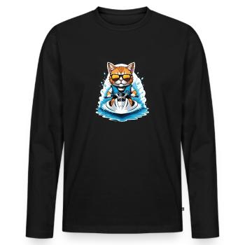 Cat Jet Ski Chat Drôle Drôle Cadeau - T-shirt manches longues Premium bio Homme - noir - Devant - Nico (187cm)