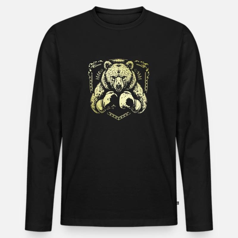 Grizzly Bär Boxer - Männer Premium Bio Langarmshirt - Schwarz