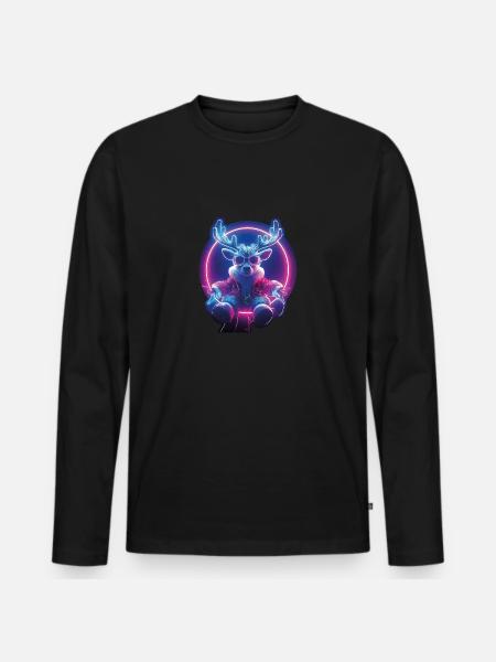 Neon Xmas Reindeer - Men's Premium Organic Long Sleeve Shirt - black
