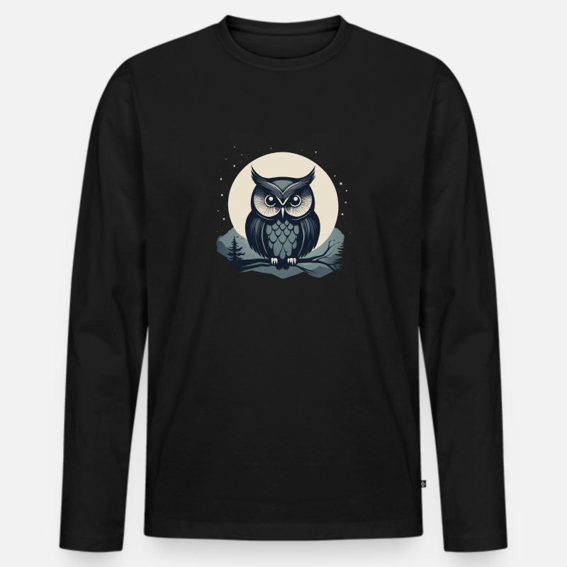 Eule - Männer Premium Bio Langarmshirt - Schwarz