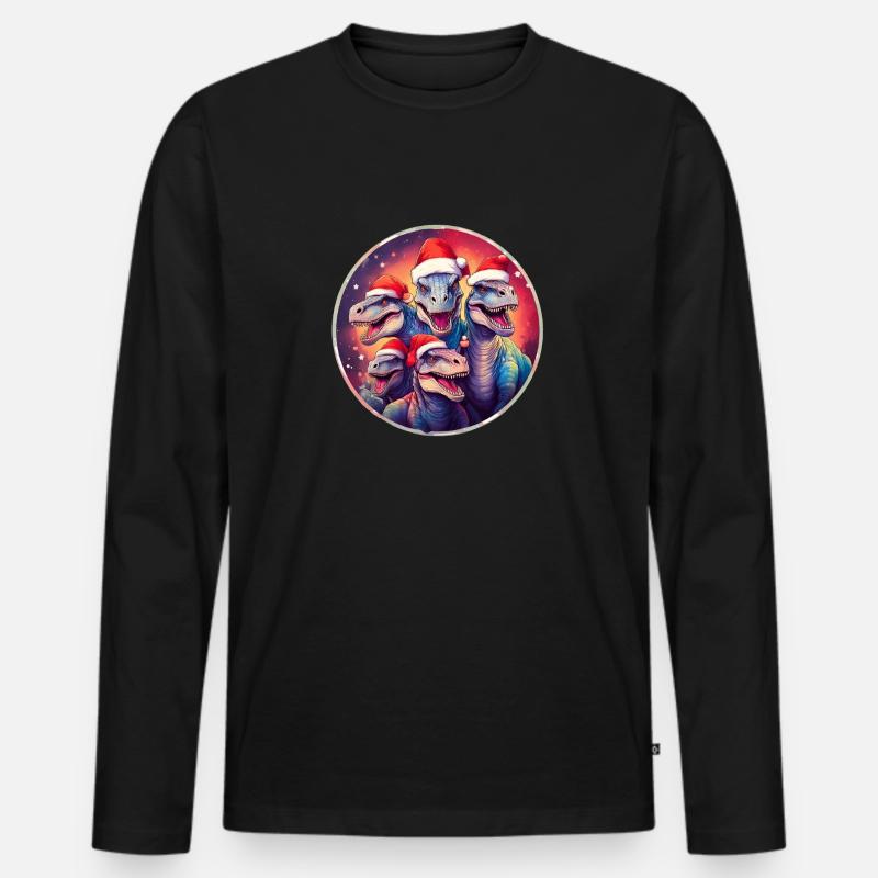 Weihnachts-Dinos - Männer Premium Bio Langarmshirt - Schwarz